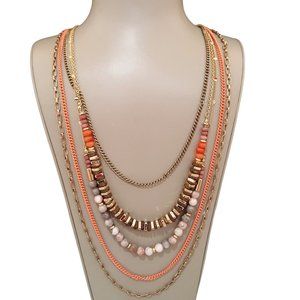 Anthropologie Women's Statement Multi Layer Stone Gold Plated Orange Necklace